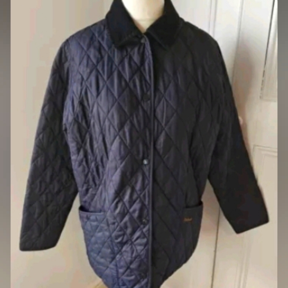 Barbour Shaped Liddesdale corduroy collar quilted down jacket navy